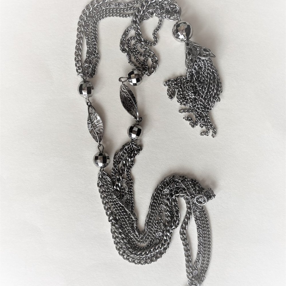 Necklace, Costume Jewelry, Silvertone Tassel